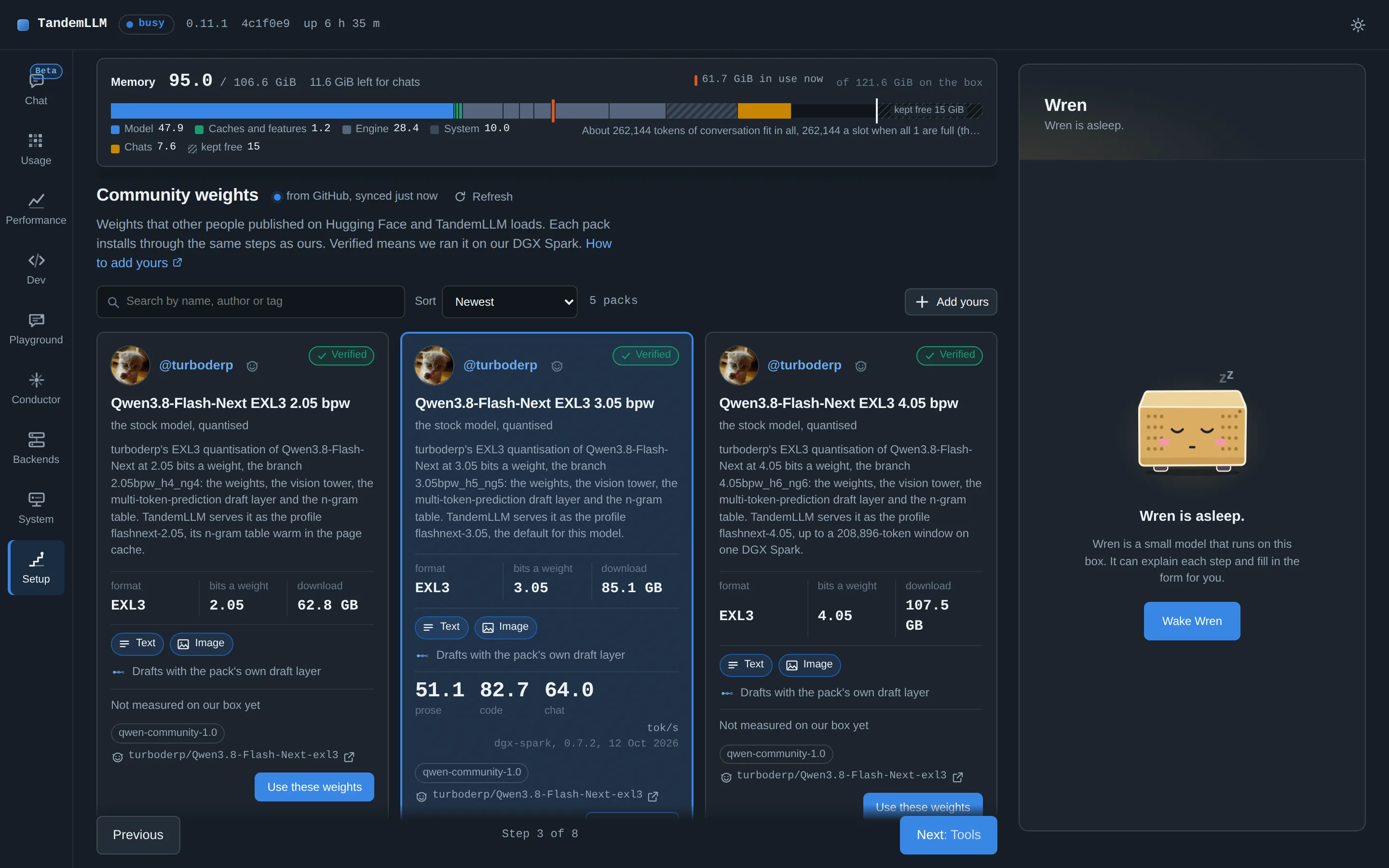 Community weights: turboderp's Qwen3.8-Flash-Next EXL3 packs